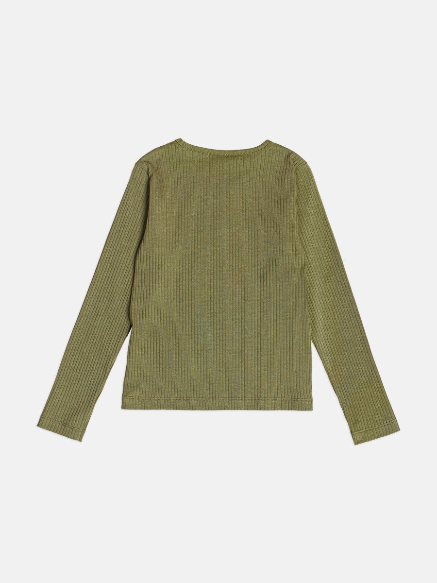 Girls Basic Green Ribbed Top