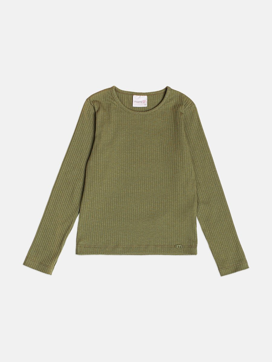 Girls Basic Green Ribbed Top