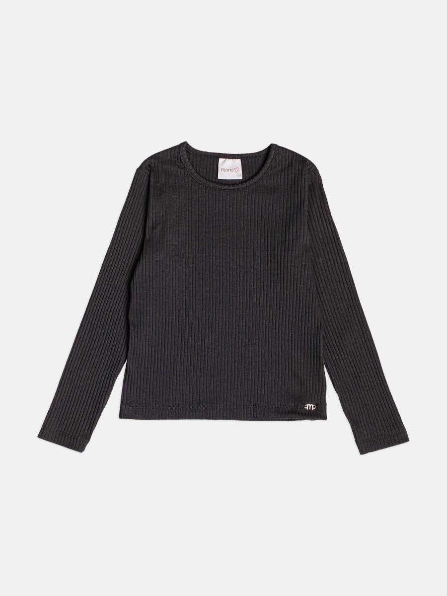 Momi Girls' Top – Basic Black Ribbed Top