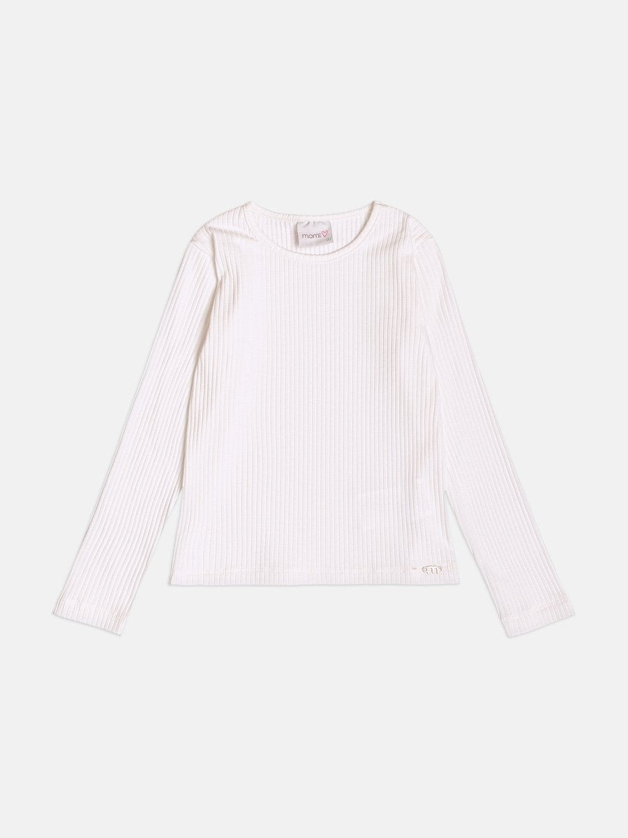 Momi Girls' Top – Basic Off-White Ribbed Top