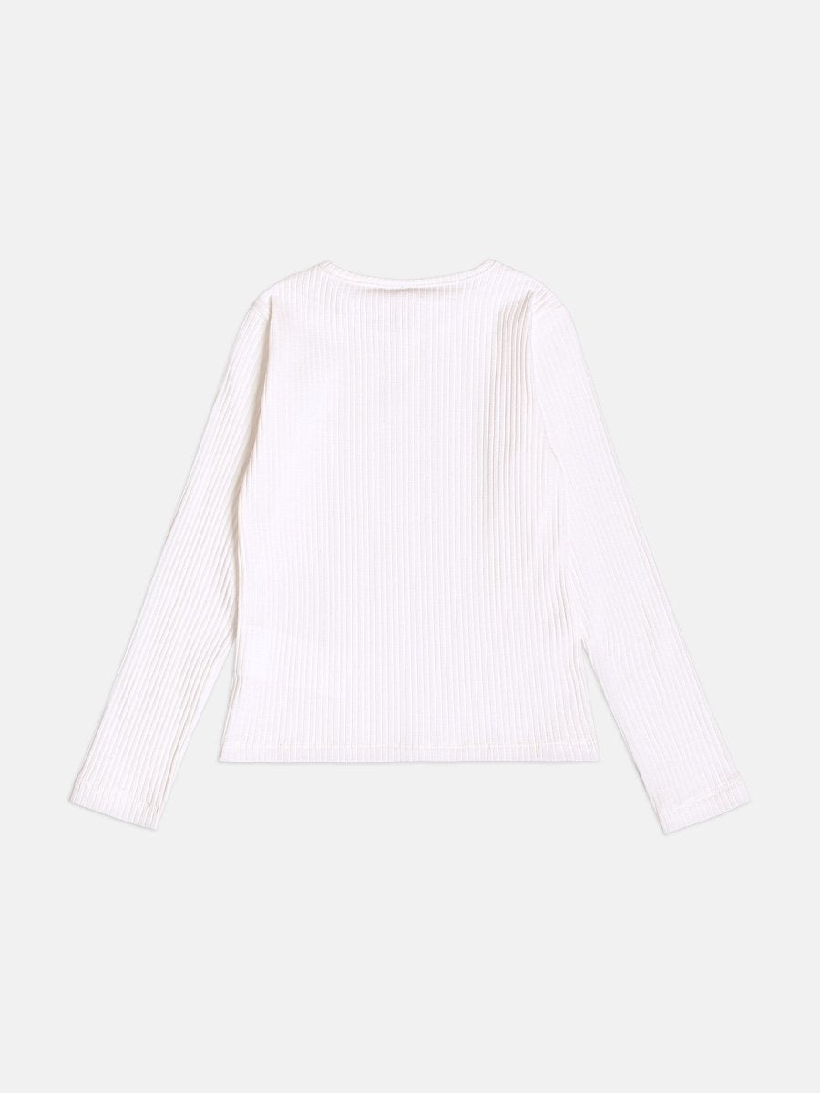 Momi Girls' Top – Basic Off-White Ribbed Top