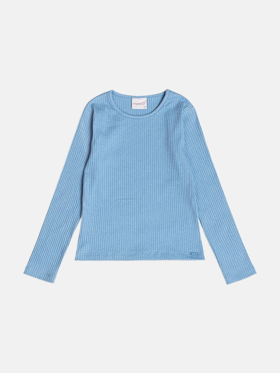 Girls Basic Blue Ribbed Top