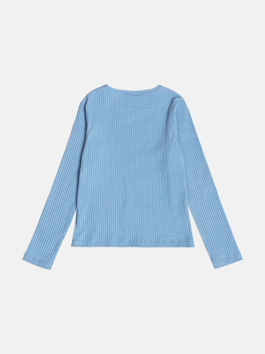 Girls Basic Blue Ribbed Top