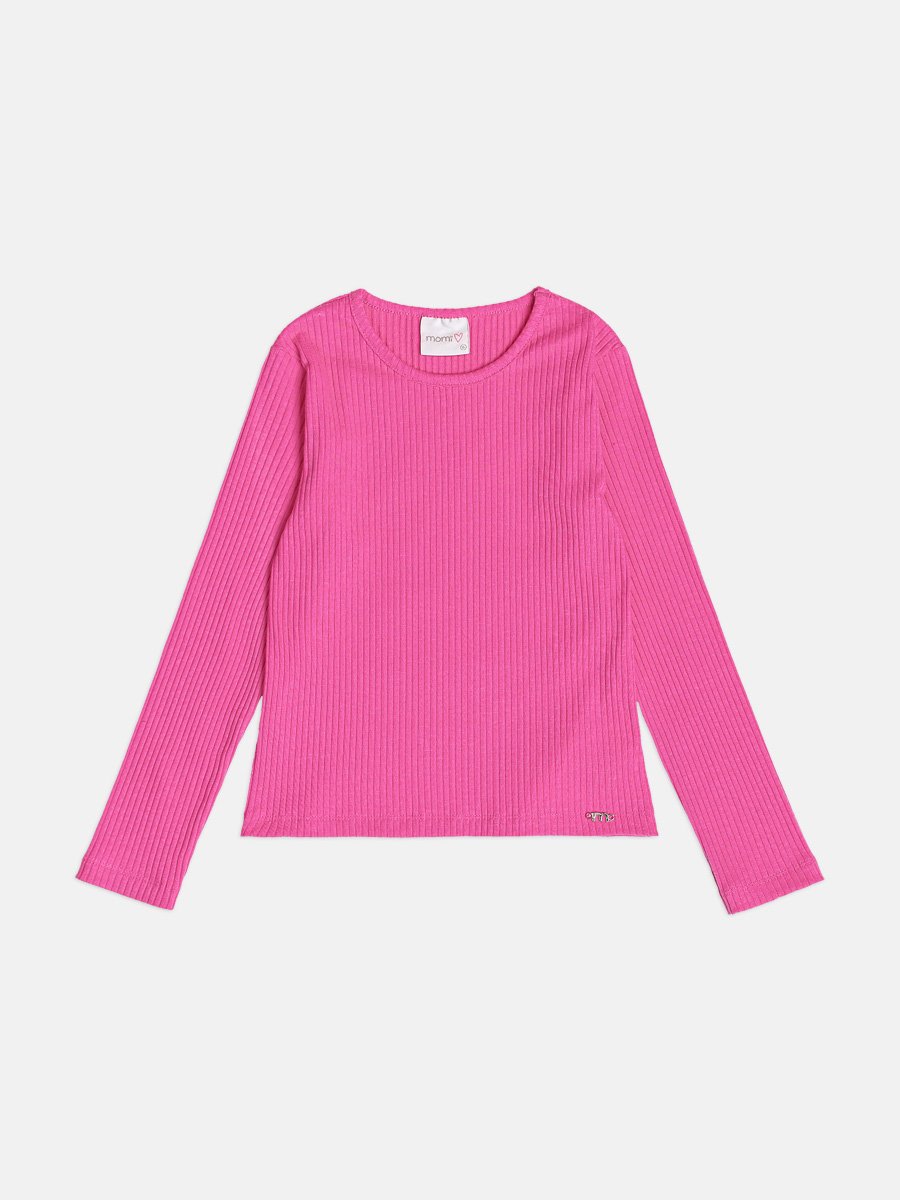 Momi Girls' Top – Basic Pink Ribbed Top
