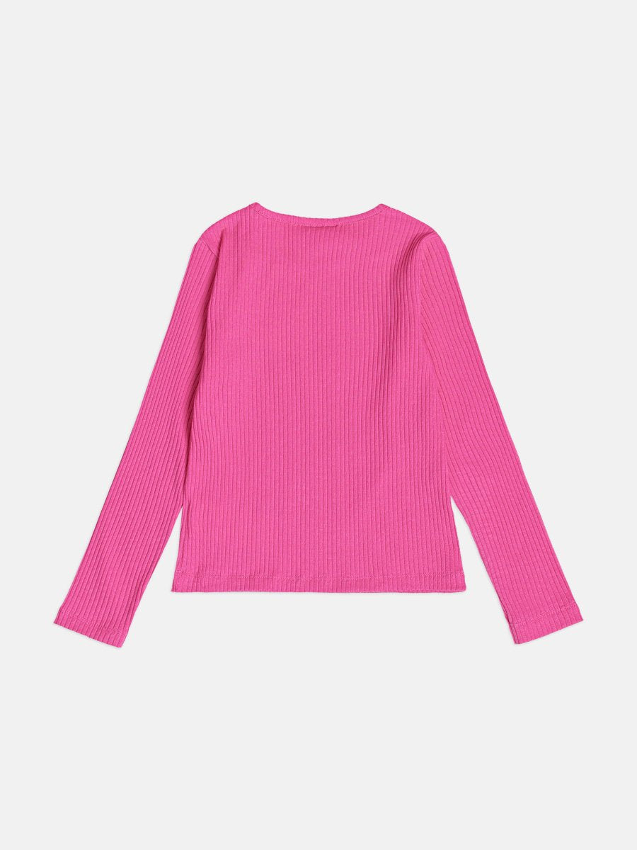 Momi Girls' Top – Basic Pink Ribbed Top