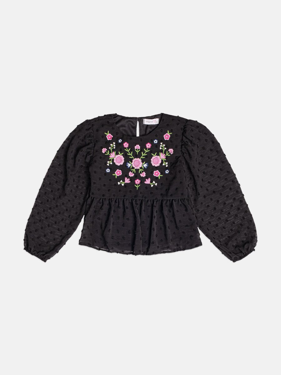 Momi Girls' Top – Manga Bufante with Embroidery