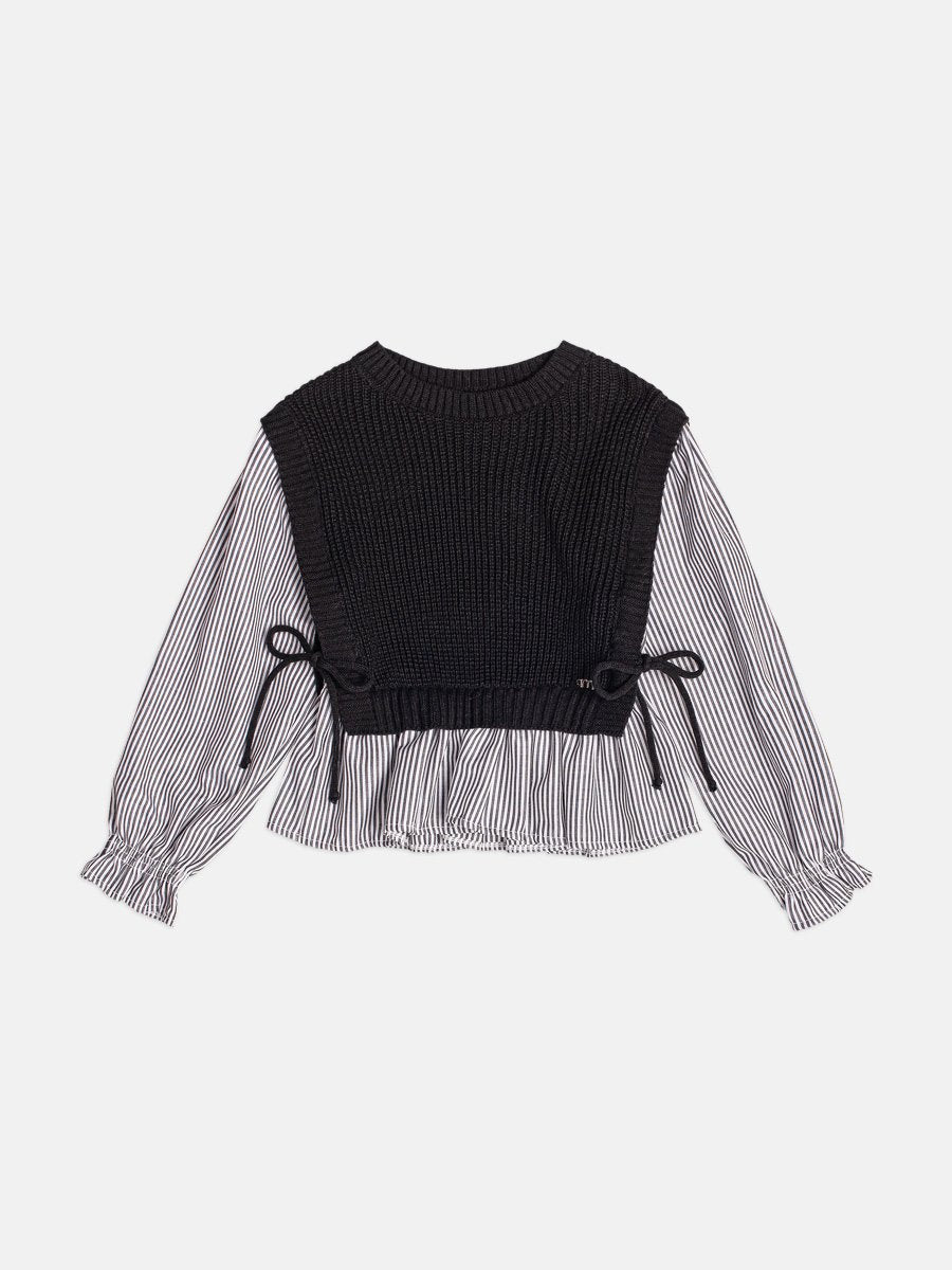 Girls Knit Vest with Striped Shirt
