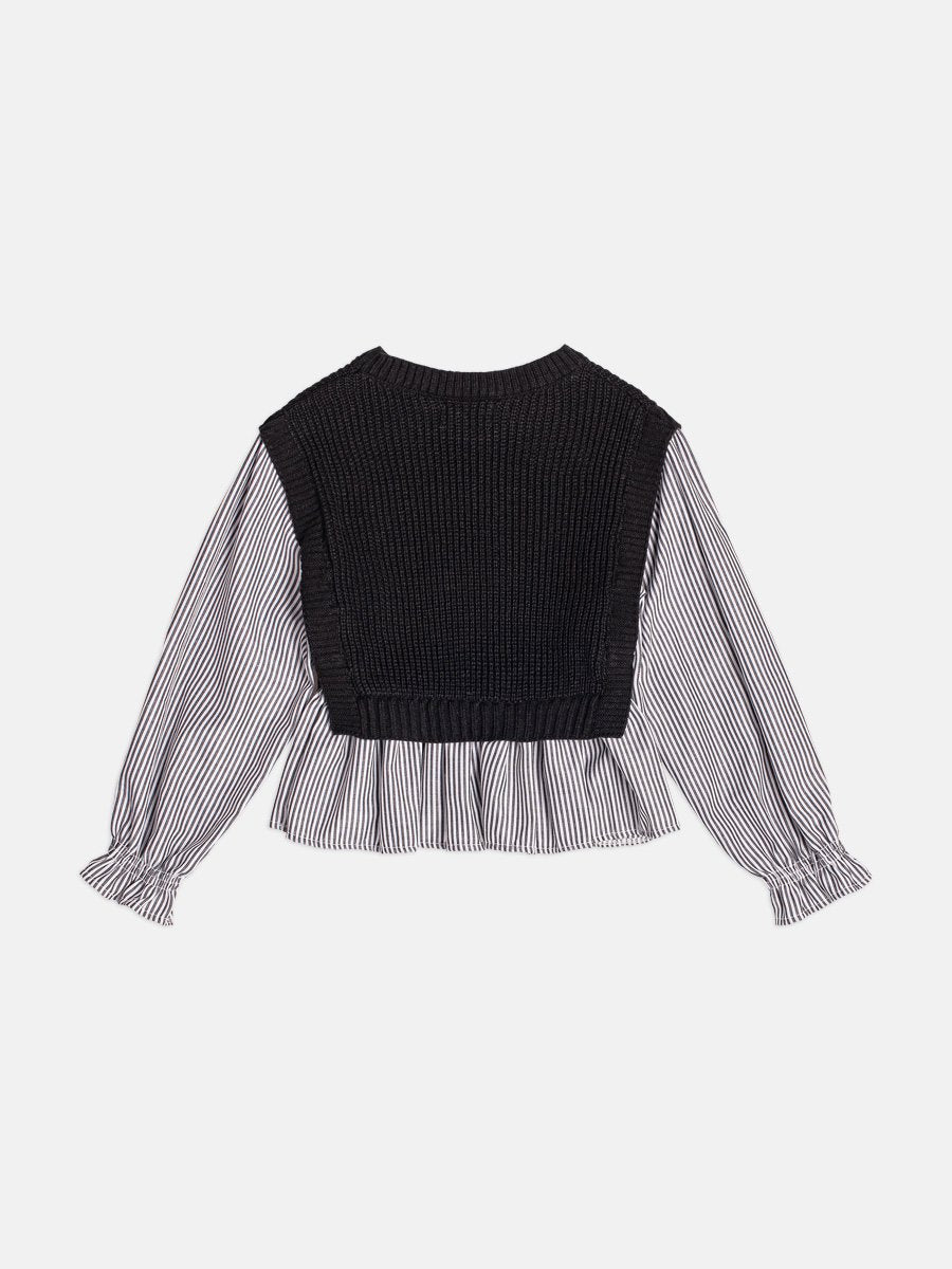 Girls Knit Vest with Striped Shirt