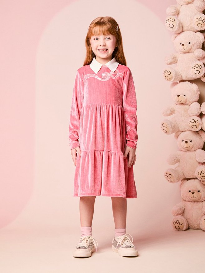 Children's Plush Girl Dress with Embroidery