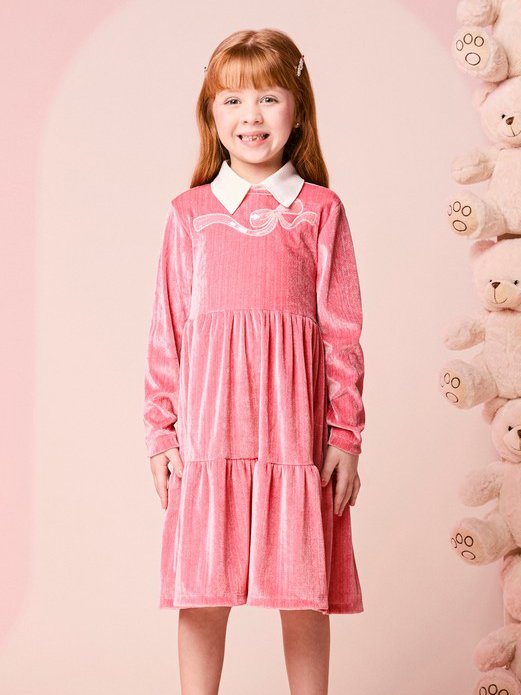 Children's Plush Girl Dress with Embroidery