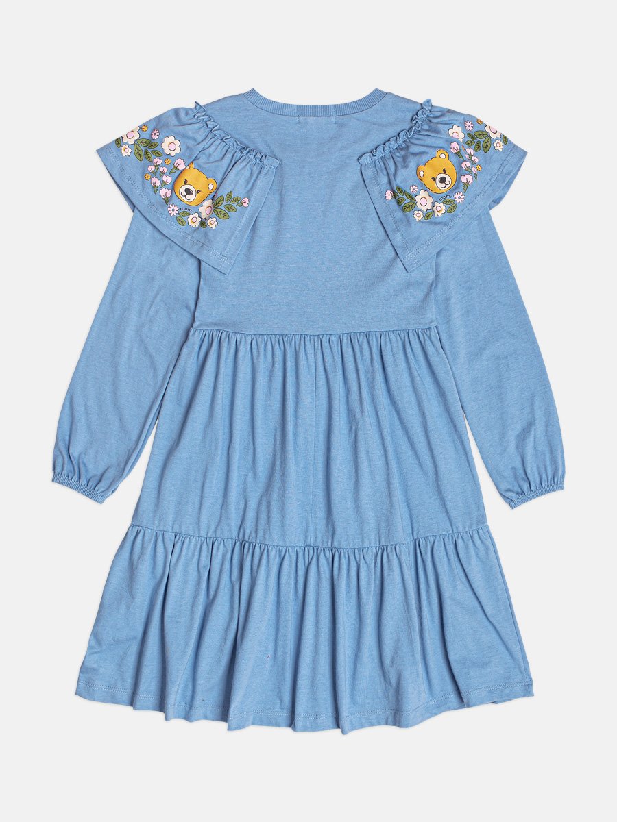 Girls Blue Dress with Teddy Bear Ruffle