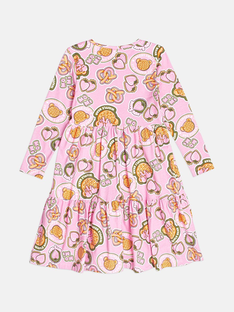 Children's Dress for Girls with Waffle Bear Print