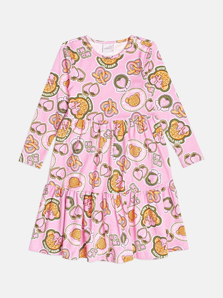 Children's Dress for Girls with Waffle Bear Print