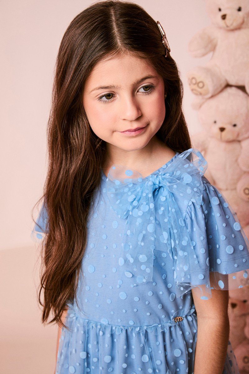 Girls Polka Dot Tulle Dress with Bow