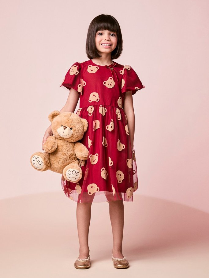 Children's Dress for Girls in Teddy Bear Tulle