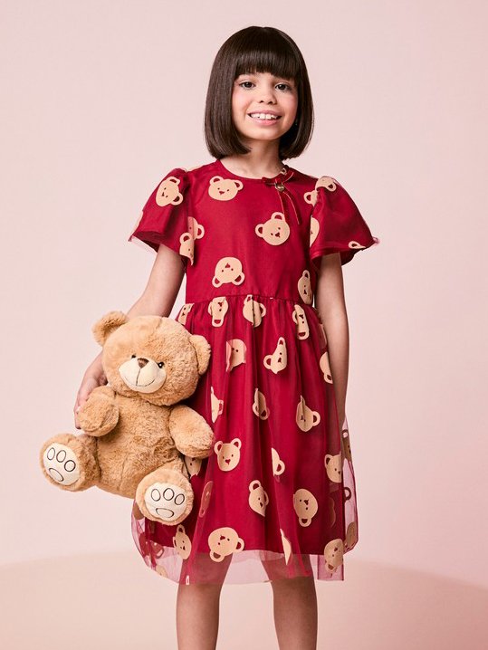 Children's Dress for Girls in Teddy Bear Tulle
