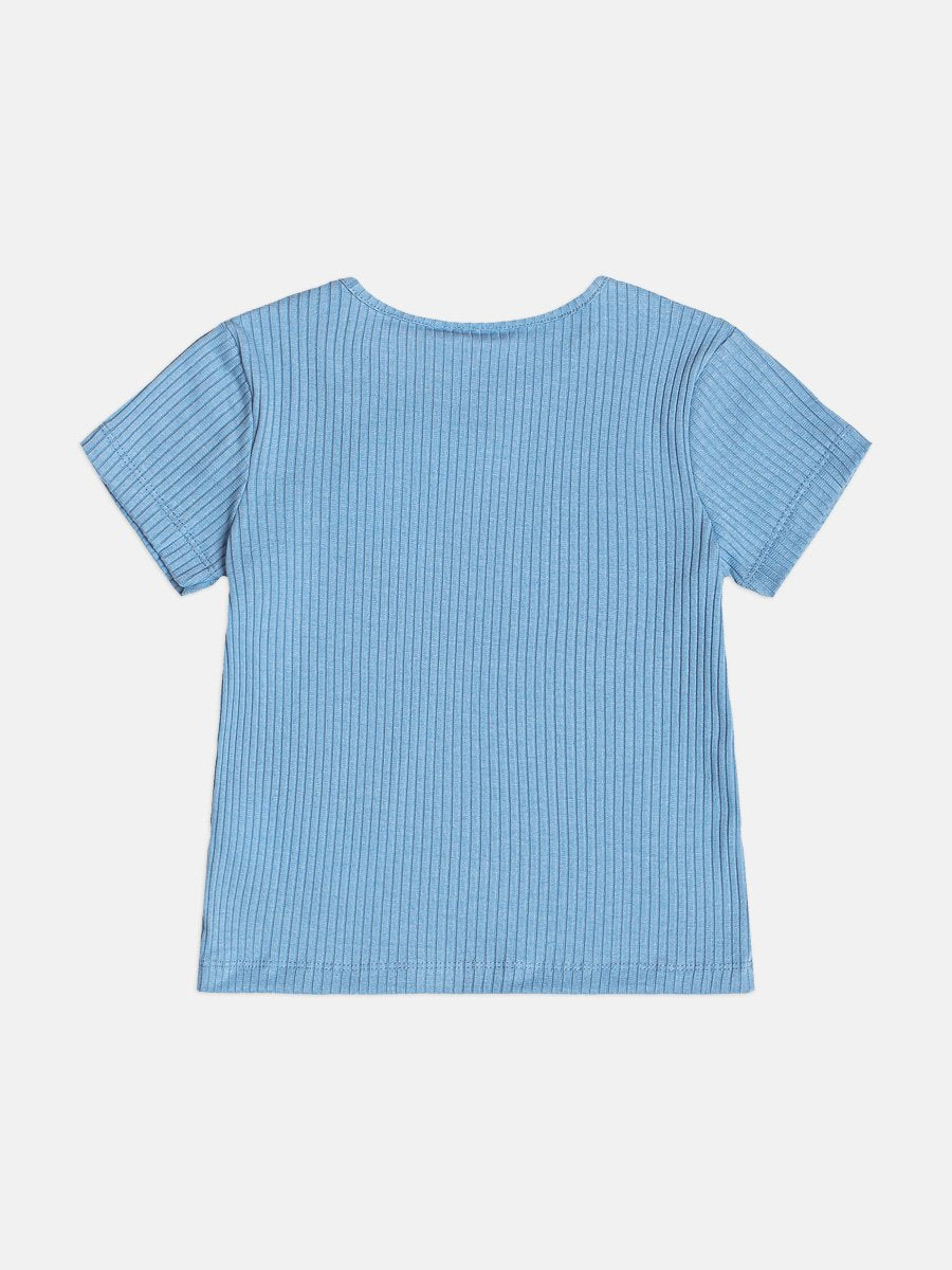 Basic Blue Ribbed Children's Girl's Blouse