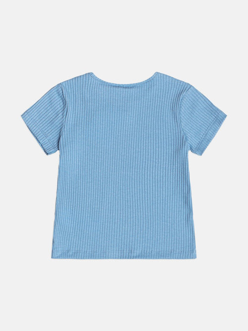 Basic Blue Ribbed Children's Girl's Blouse
