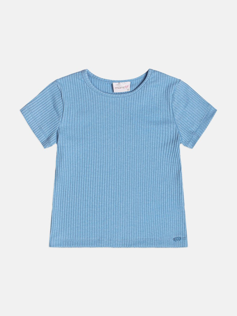Basic Blue Ribbed Children's Girl's Blouse