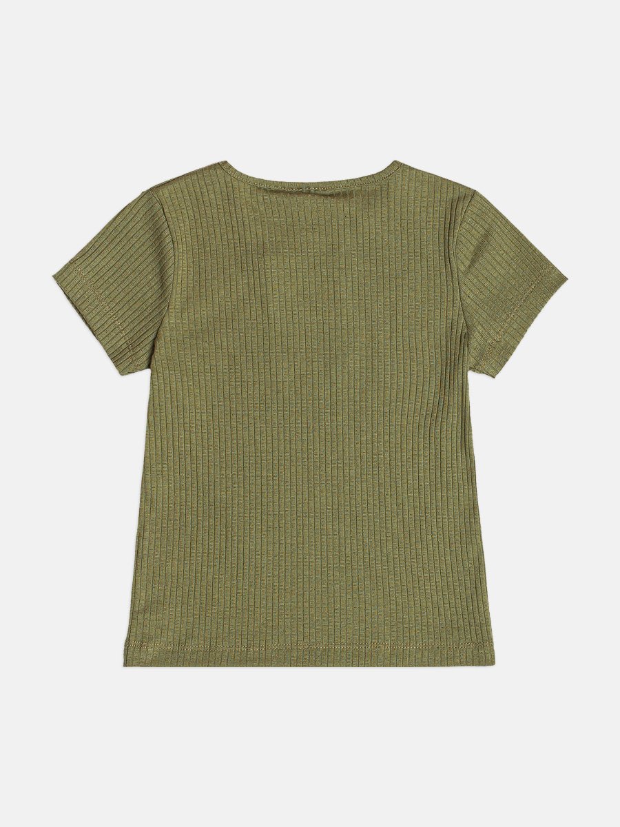 Basic Green Ribbed Children's Girl's Blouse