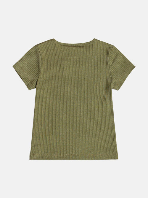 Basic Green Ribbed Children's Girl's Blouse