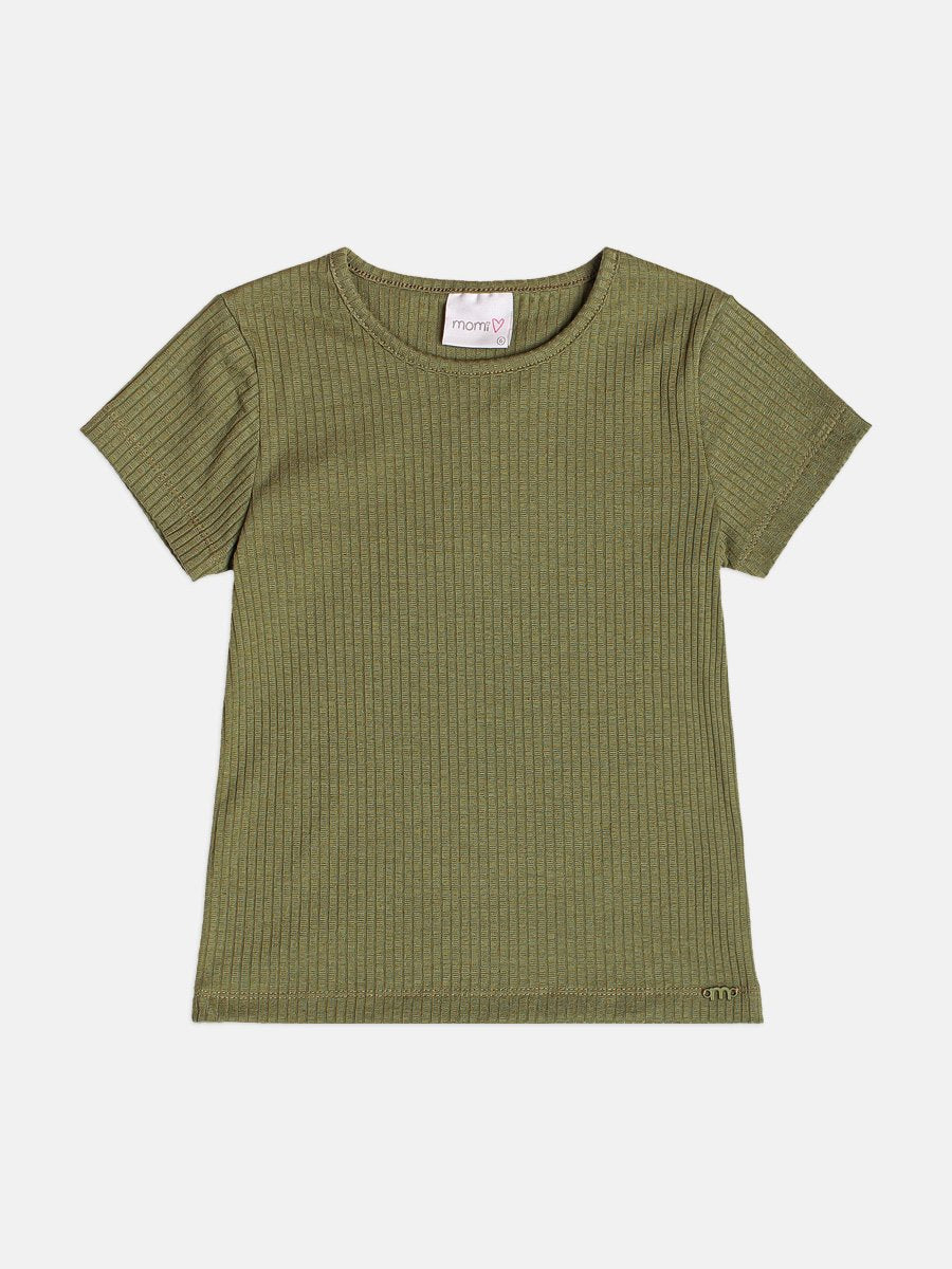 Basic Green Ribbed Children's Girl's Blouse