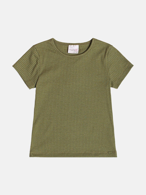 Basic Green Ribbed Children's Girl's Blouse