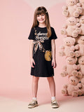 Children's Girl's Short Sleeve Dress with Teddy Bag
