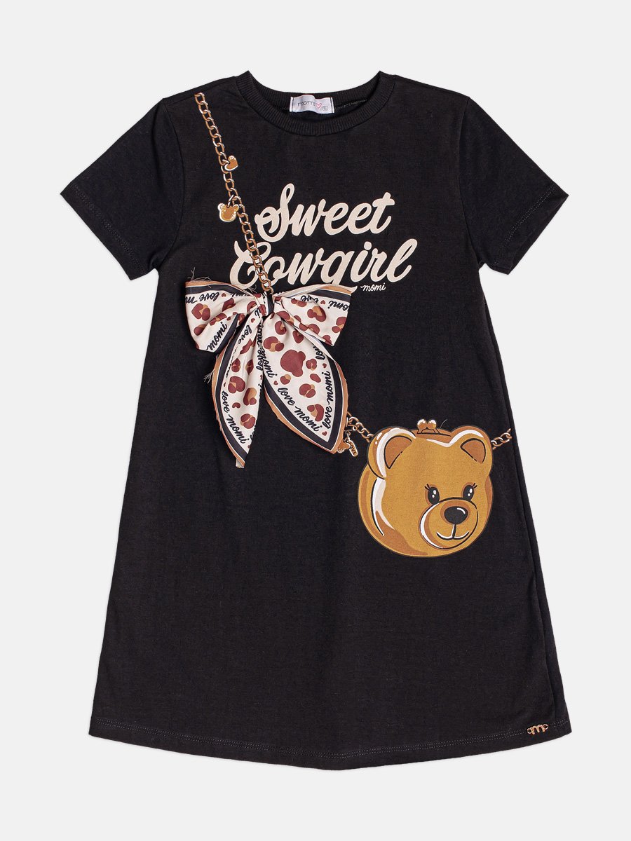 Children's Girl's Short Sleeve Dress with Teddy Bag