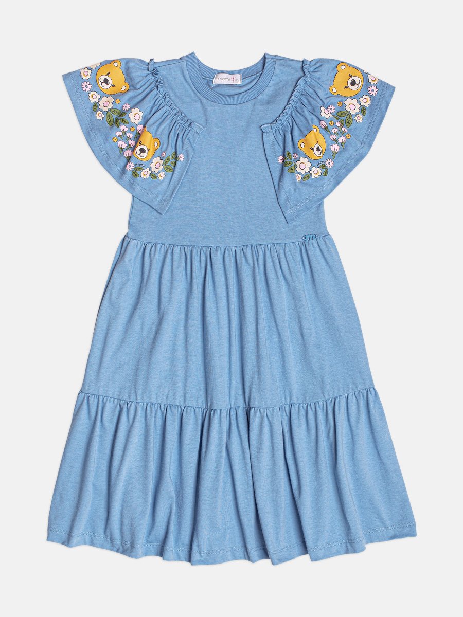 Children's Girl's Short Sleeve Teddy Bear Dress with Ruffles