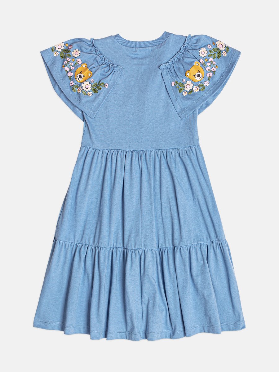 Children's Girl's Short Sleeve Teddy Bear Dress with Ruffles
