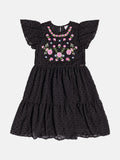 Children's Girl's Short Sleeve Dress with Flower Embroidery