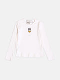 Momi Girls' Top – Off-White Ribbed Daisy Duck