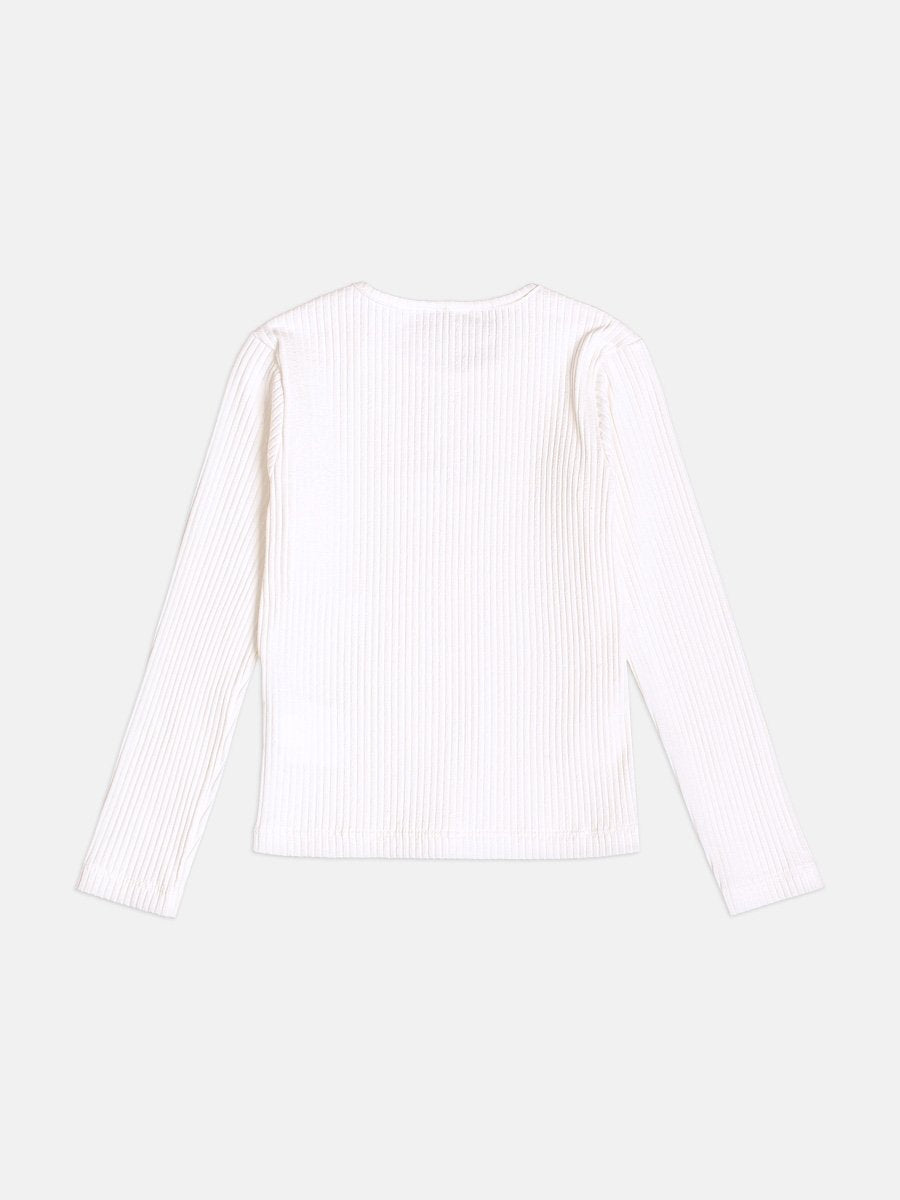 Momi Girls' Top – Off-White Ribbed Daisy Duck