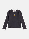 Momi Girls' Top – Black Ribbed Daisy Duck
