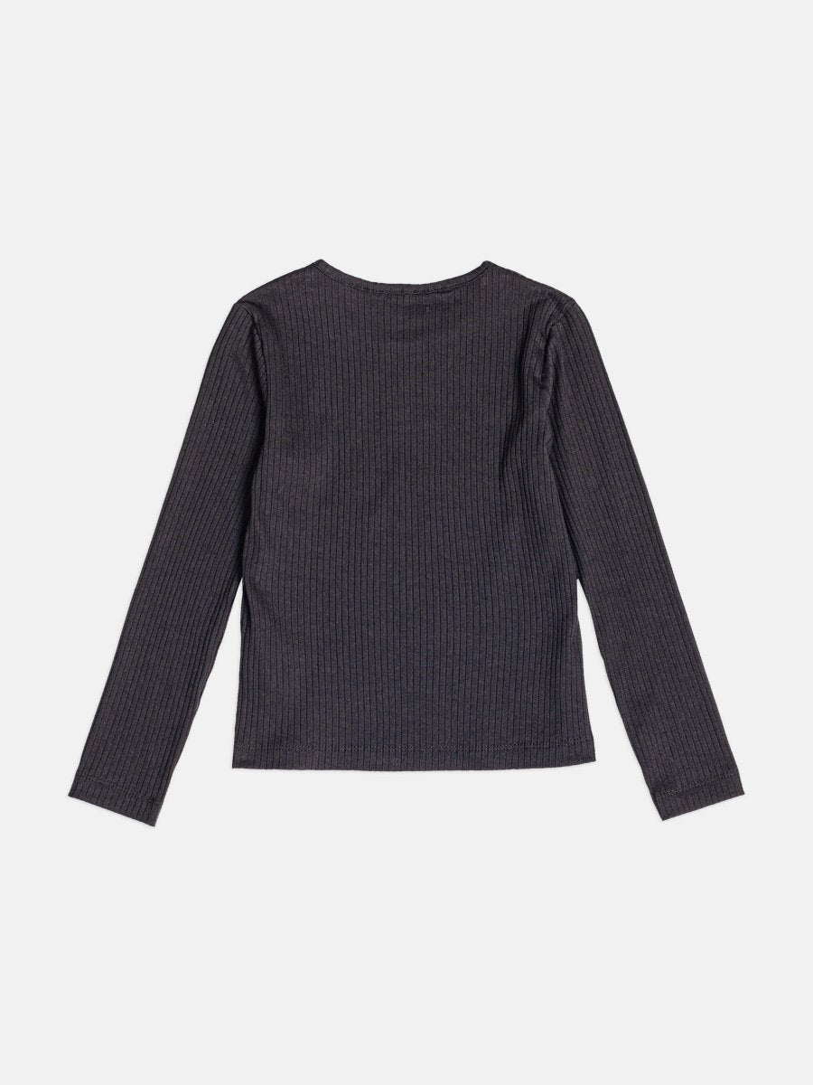 Momi Girls' Top – Black Ribbed Daisy Duck