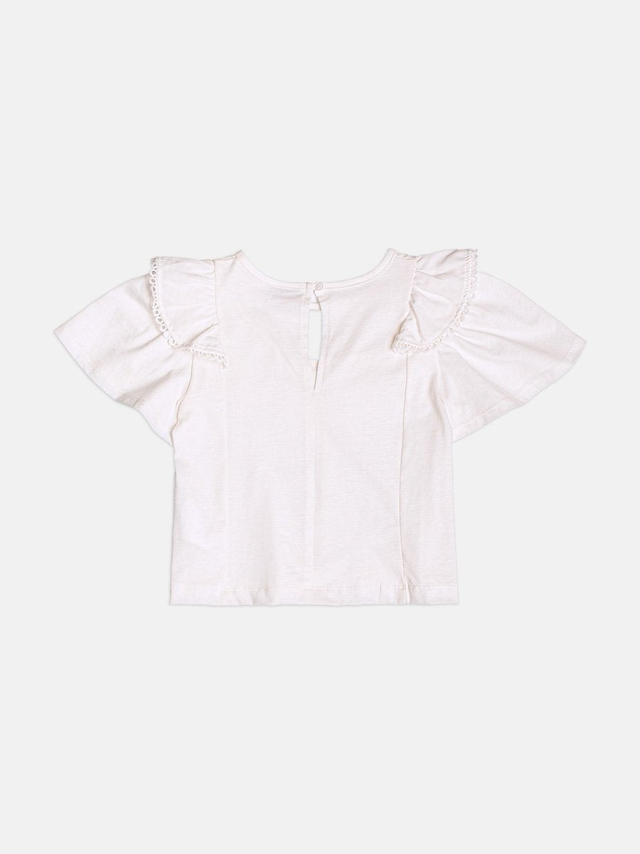 Children's Girl Off Short Sleeve Blouse with Ruffles and Lace