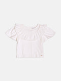 Children's Girl Off Short Sleeve Blouse with Ruffles and Lace