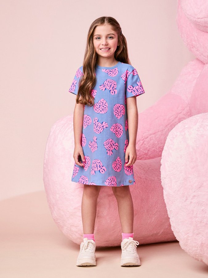 Children's Dress for Girls Short Sleeve Bear Cool