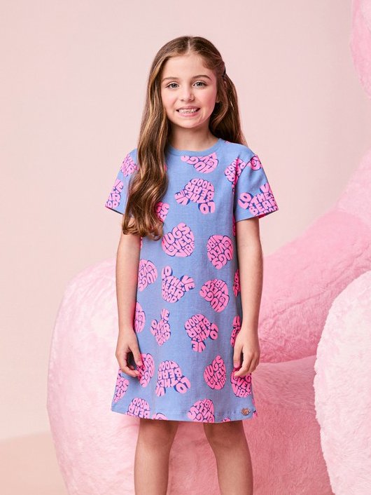 Children's Dress for Girls Short Sleeve Bear Cool