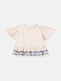 Children's Girl's Short Sleeve Blouse with Flower Embroidery