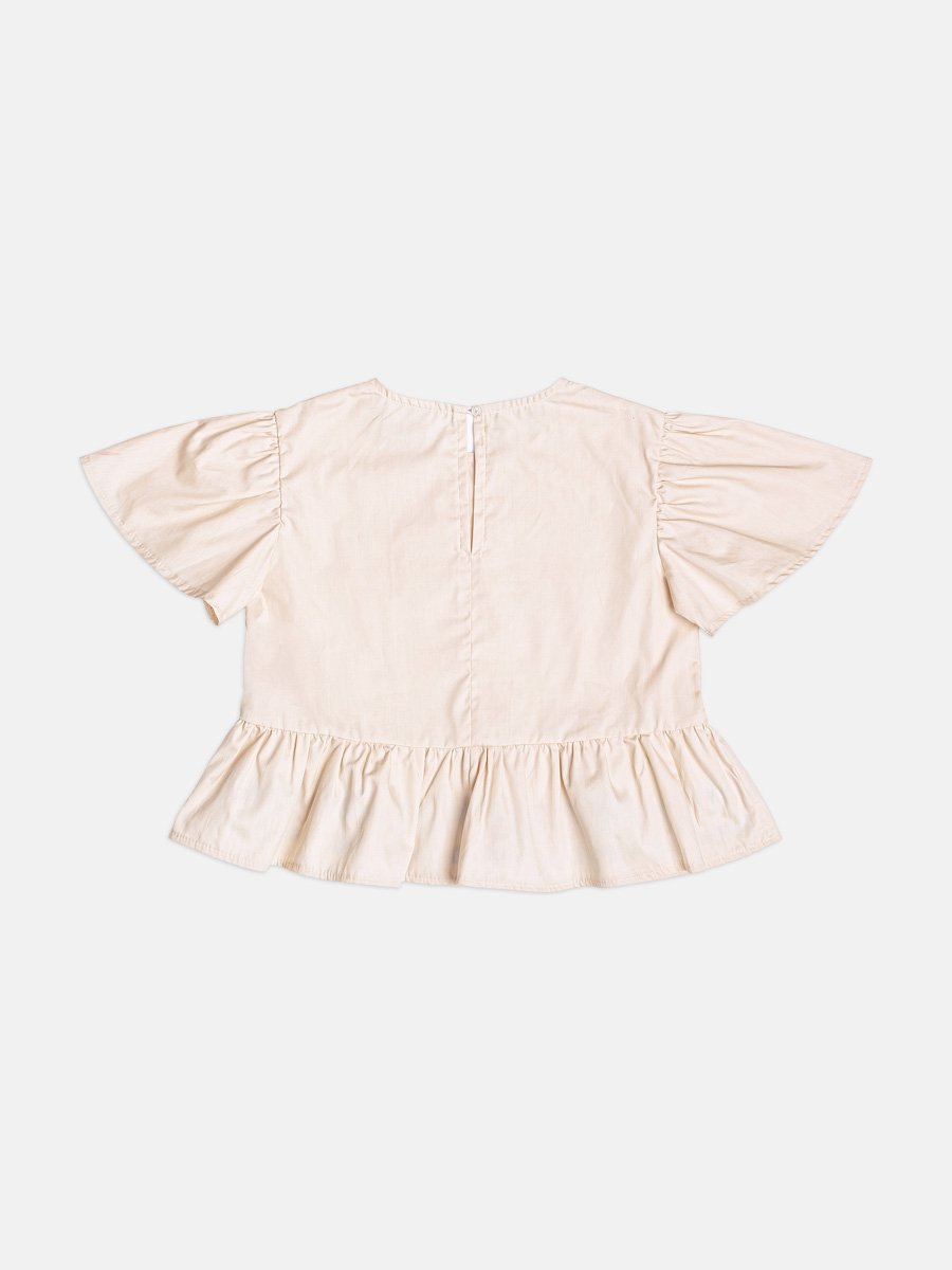 Children's Girl's Short Sleeve Blouse with Flower Embroidery