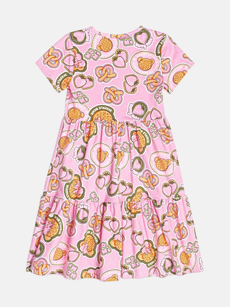 Children's Girl's Short Sleeve Waffle Bear Dress