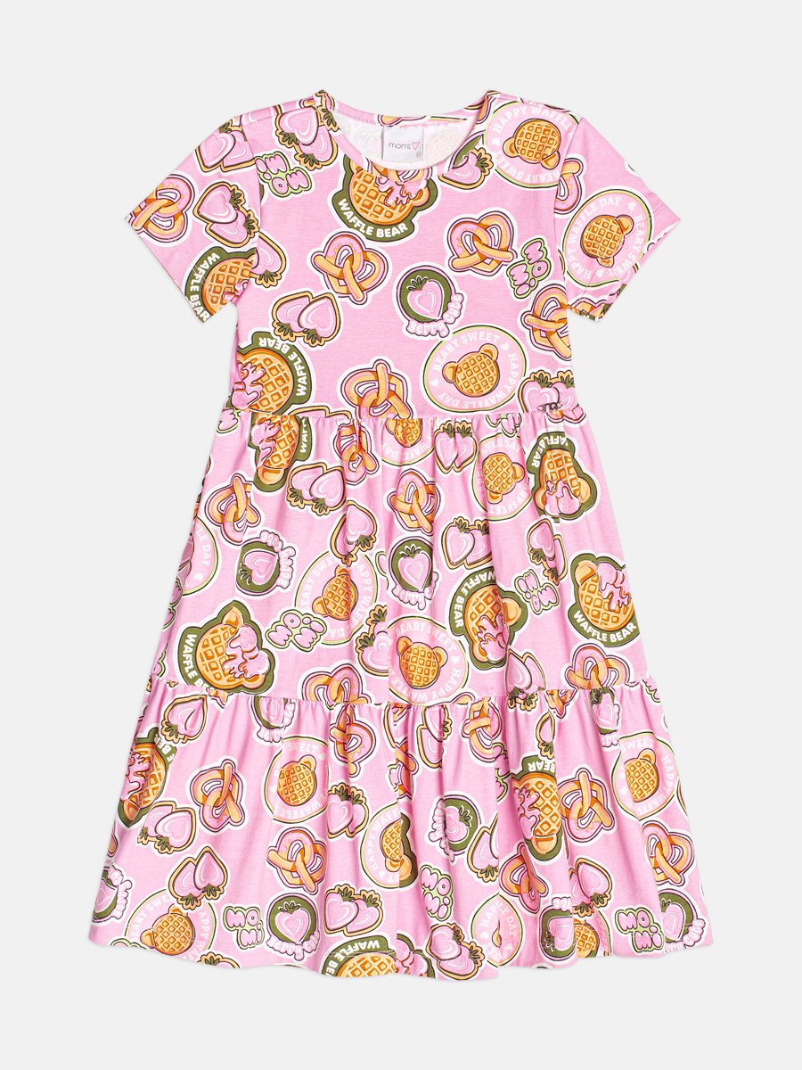 Children's Girl's Short Sleeve Waffle Bear Dress