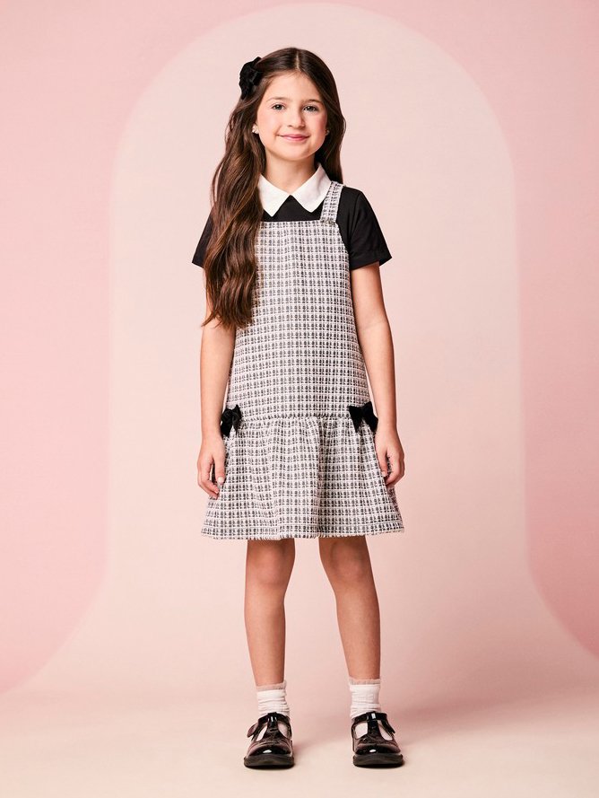 Children's Girl's Short Sleeve Plaid Tweed Dress