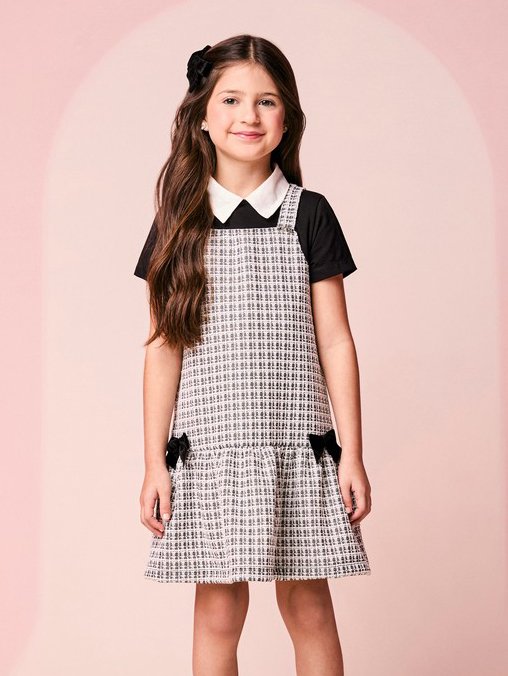 Children's Girl's Short Sleeve Plaid Tweed Dress