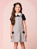 Children's Girl's Short Sleeve Plaid Tweed Dress