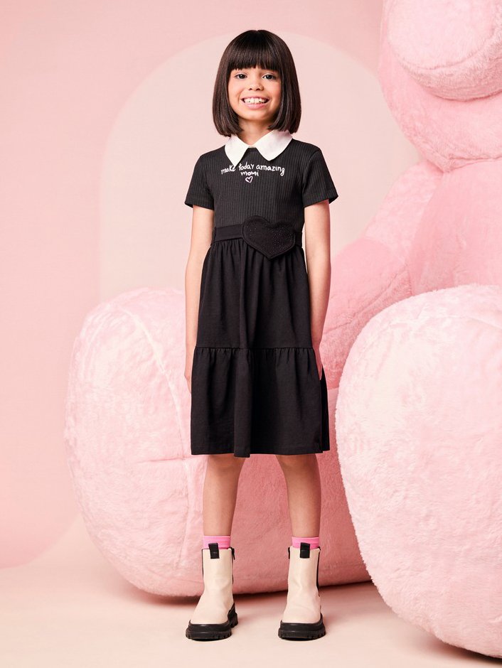 Children's Dress for Girls with Heart Bag