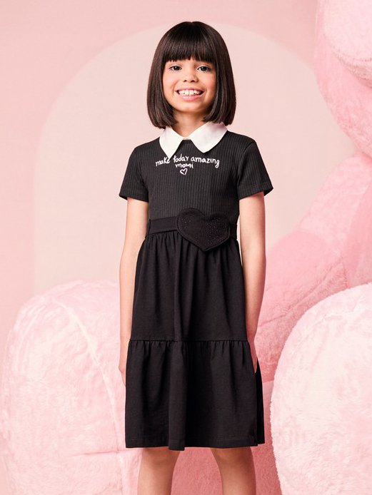 Children's Dress for Girls with Heart Bag