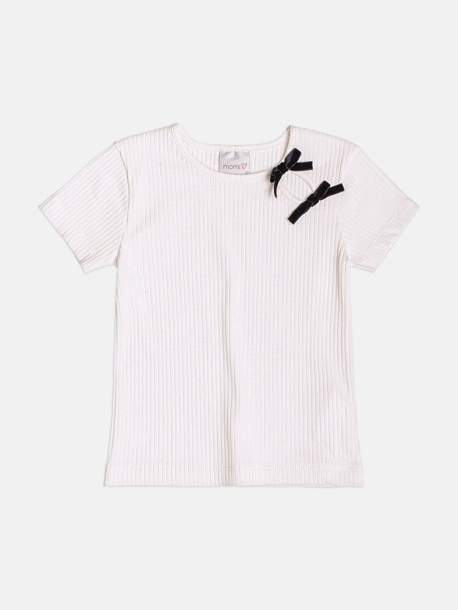 Children's Girl's Short Sleeve Blouse with Velvet Bows